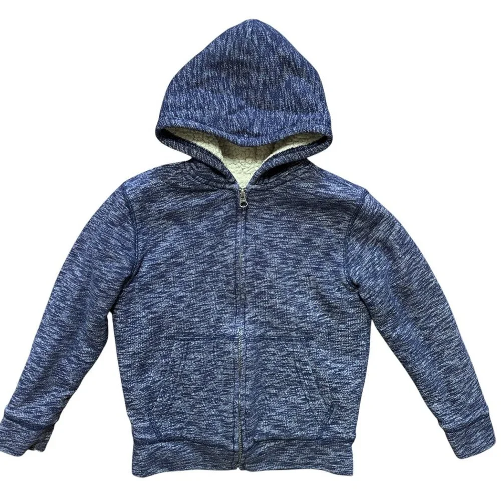 THE CHILDREN'S PLACE Marled Sherpa Fleece Zip Up Hoodie Jacket in Blue SZ 7